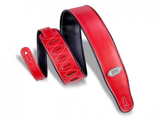 Red leather guitar deals strap